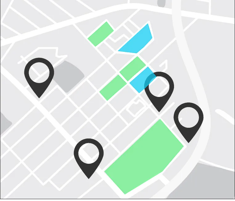 A site map with vehicle location pins